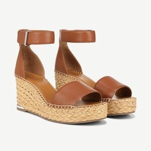 Franco Sarto Tan Leather Espadrille Wedge Sandals